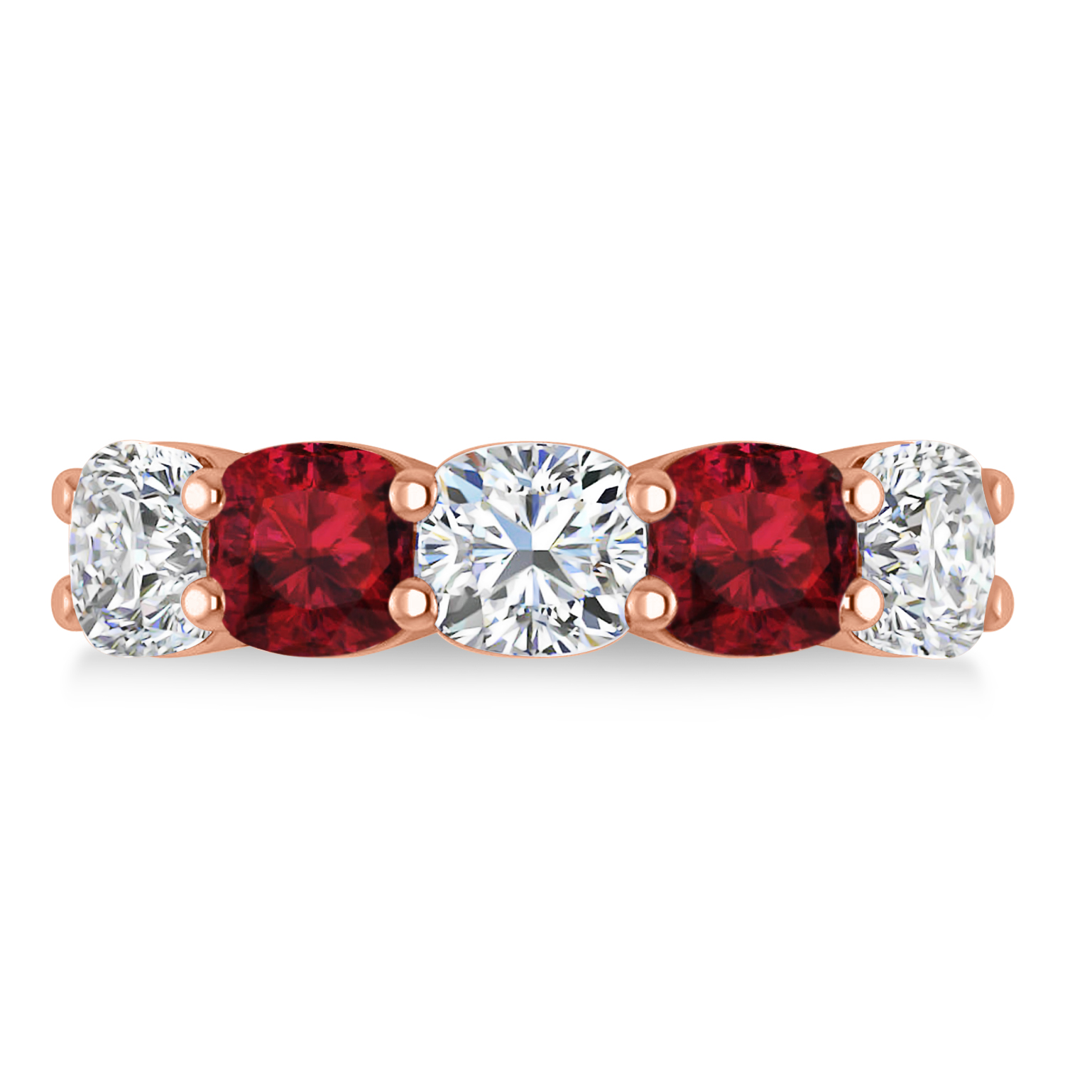 Cushion Diamond & Garnet Five Stone Ring 14k Rose Gold (5.20ct)