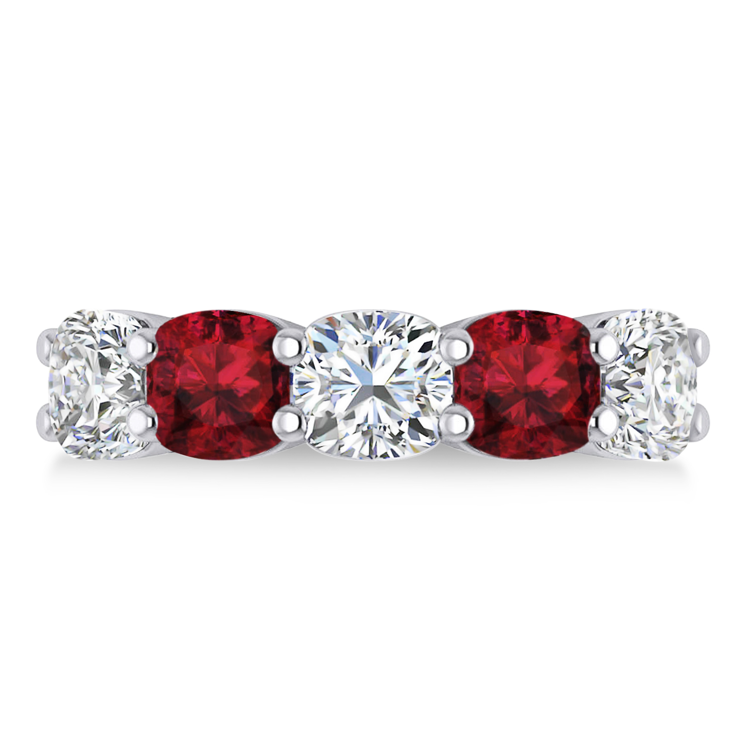 Cushion Diamond & Garnet Five Stone Ring 14k White Gold (5.20ct)
