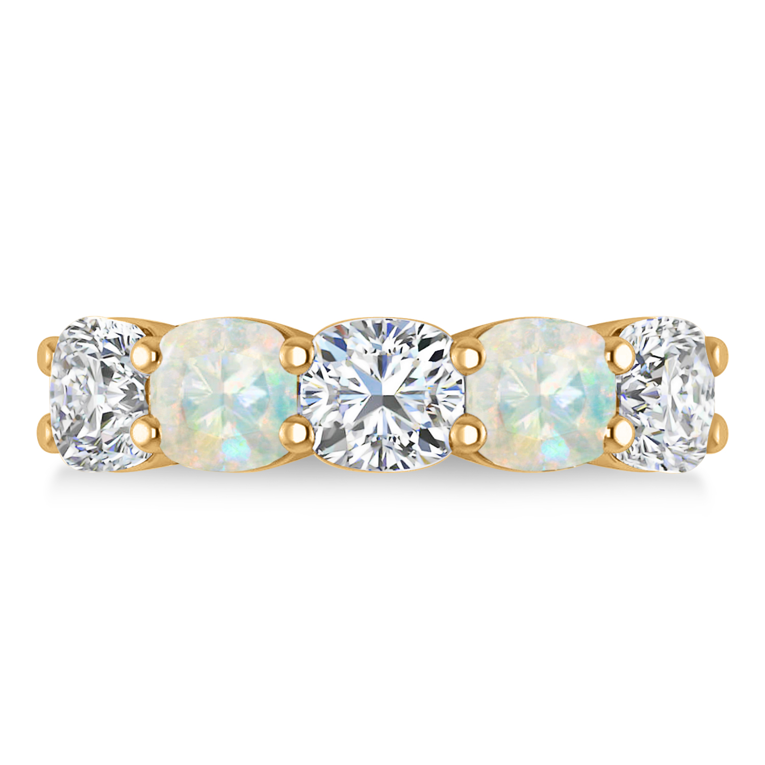 Cushion Diamond & Opal Five Stone Ring 14k Yellow Gold (5.20ct)