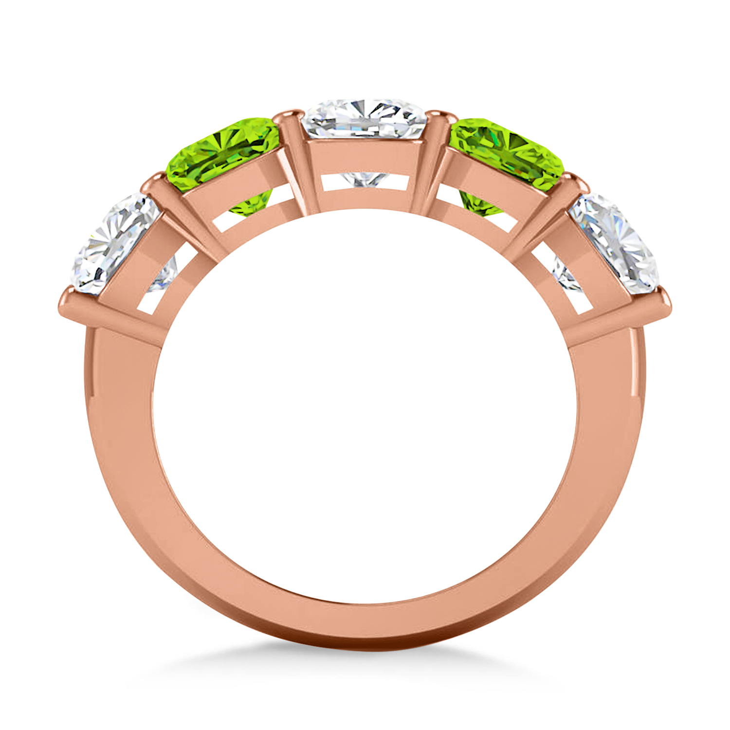 Cushion Diamond & Peridot Five Stone Ring 14k Rose Gold (5.20ct)