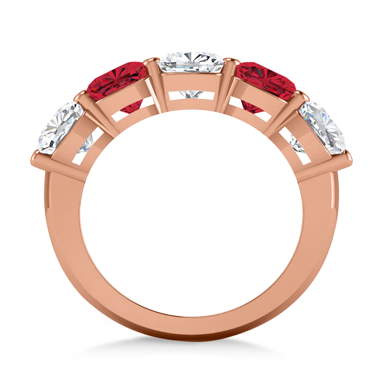 Cushion Diamond & Ruby Five Stone Ring 14k Rose Gold (5.20ct)
