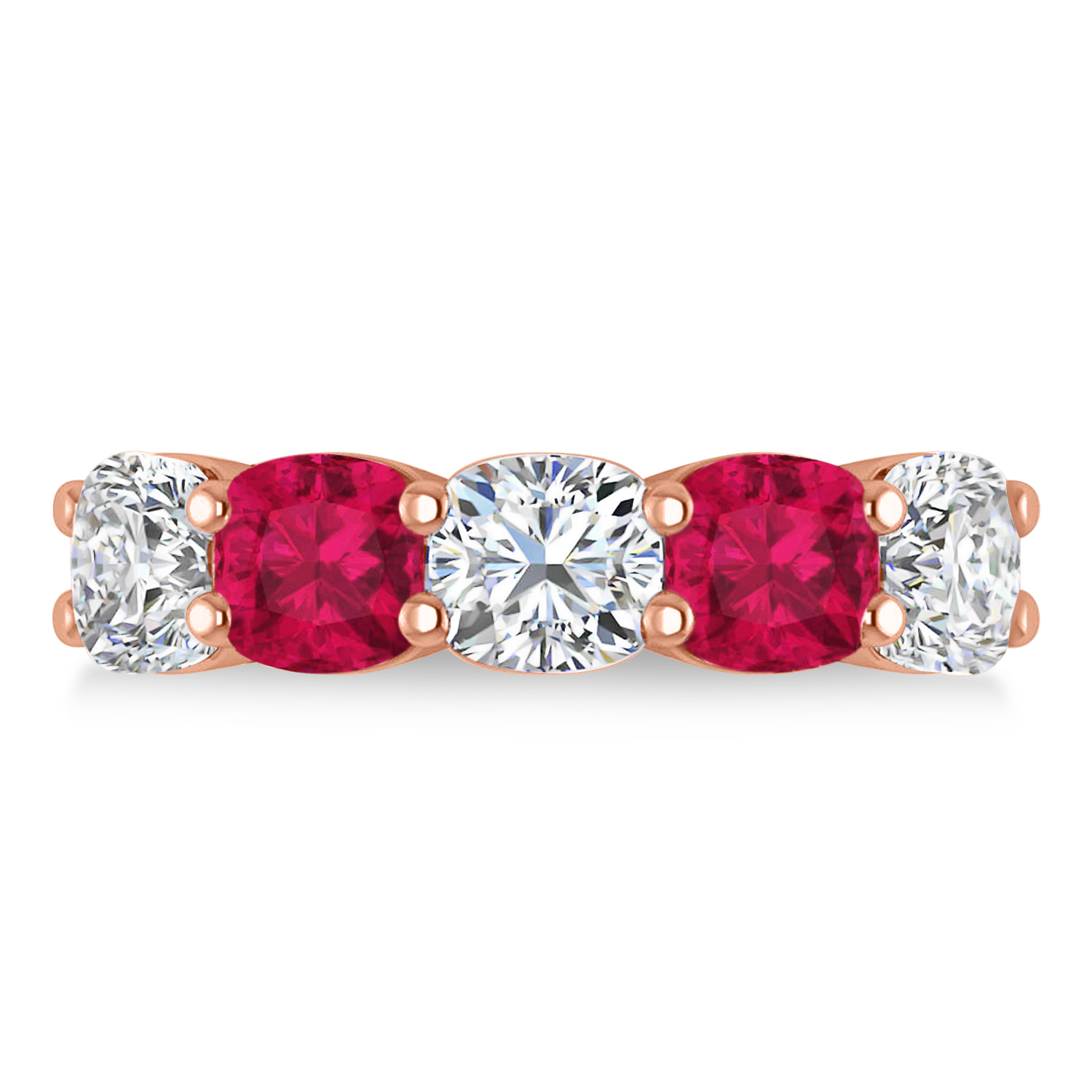 Cushion Diamond & Ruby Five Stone Ring 14k Rose Gold (5.20ct)