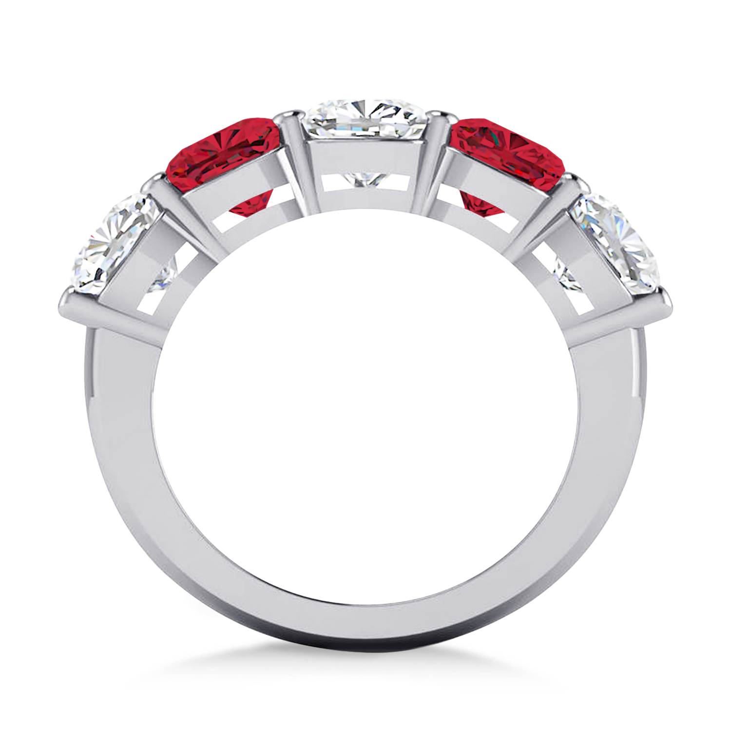 Cushion Diamond & Ruby Five Stone Ring 14k White Gold (5.20ct)