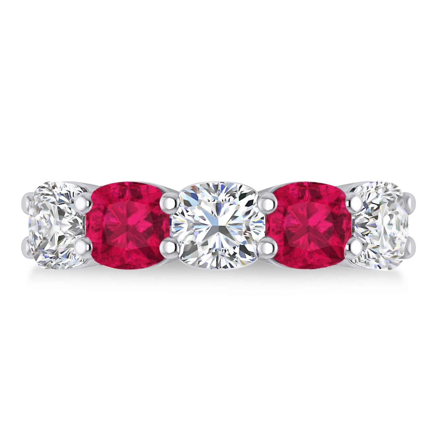 Cushion Diamond & Ruby Five Stone Ring 14k White Gold (5.20ct)