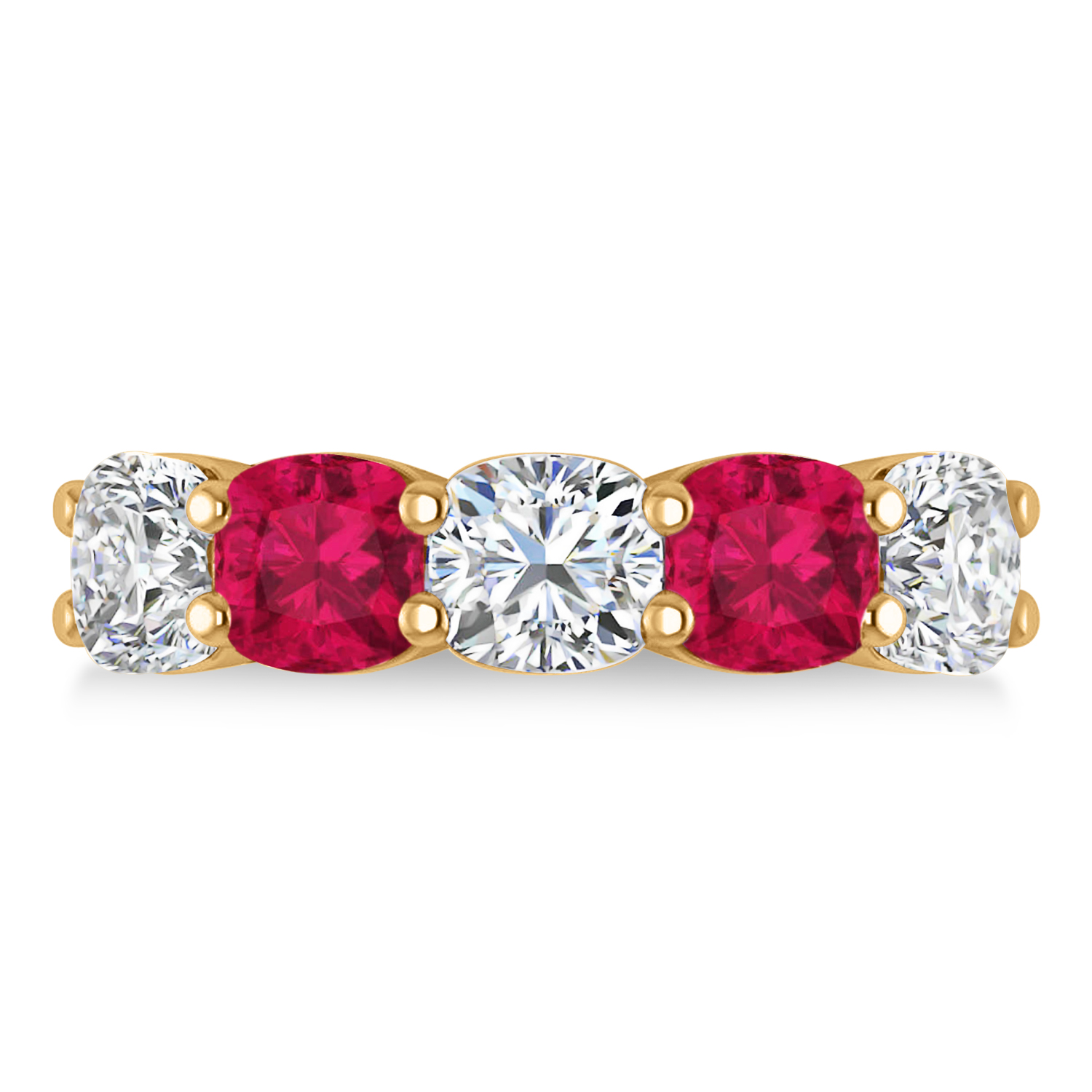 Cushion Diamond & Ruby Five Stone Ring 14k Yellow Gold (5.20ct)