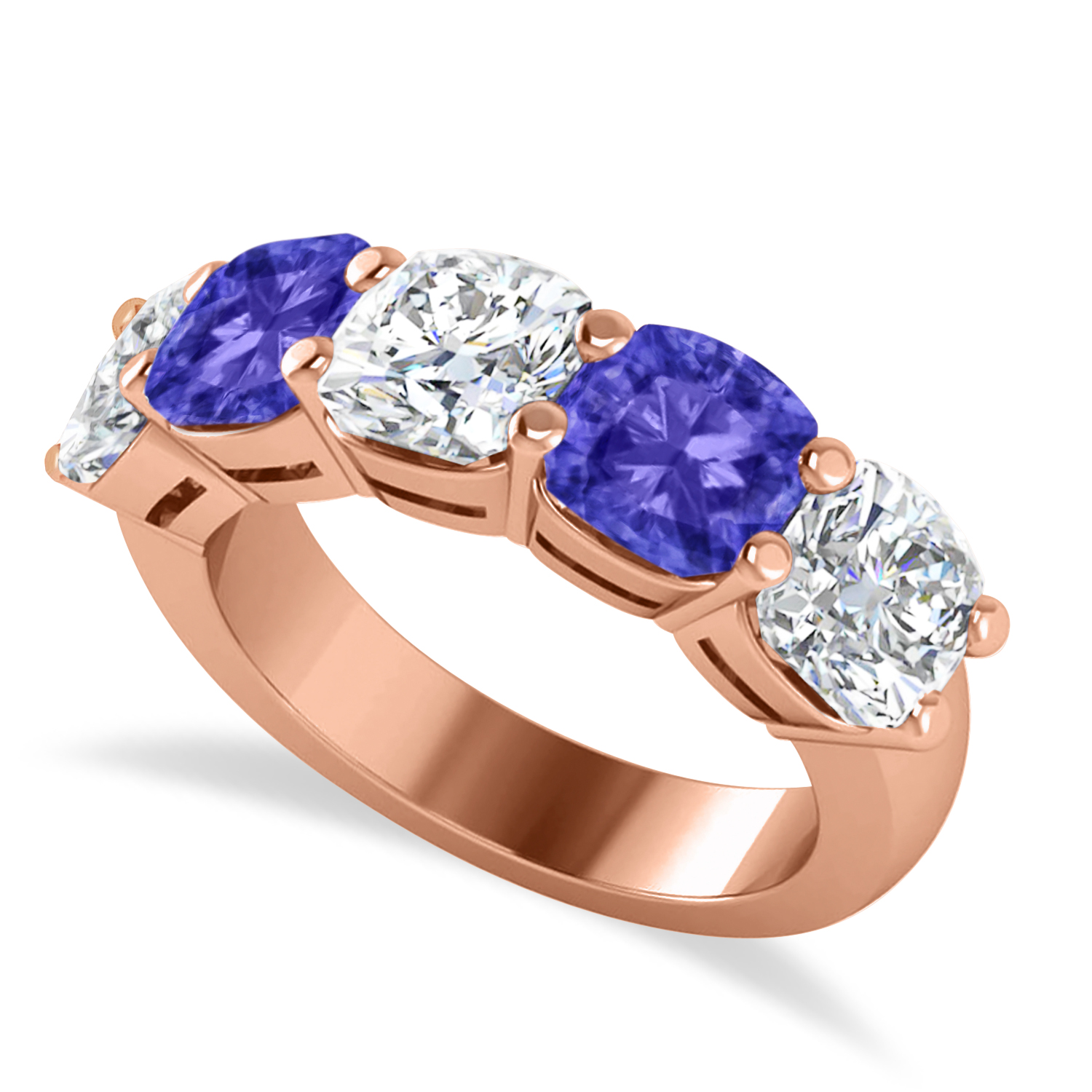 Cushion Diamond & Tanzanite Five Stone Ring 14k Rose Gold (5.20ct)