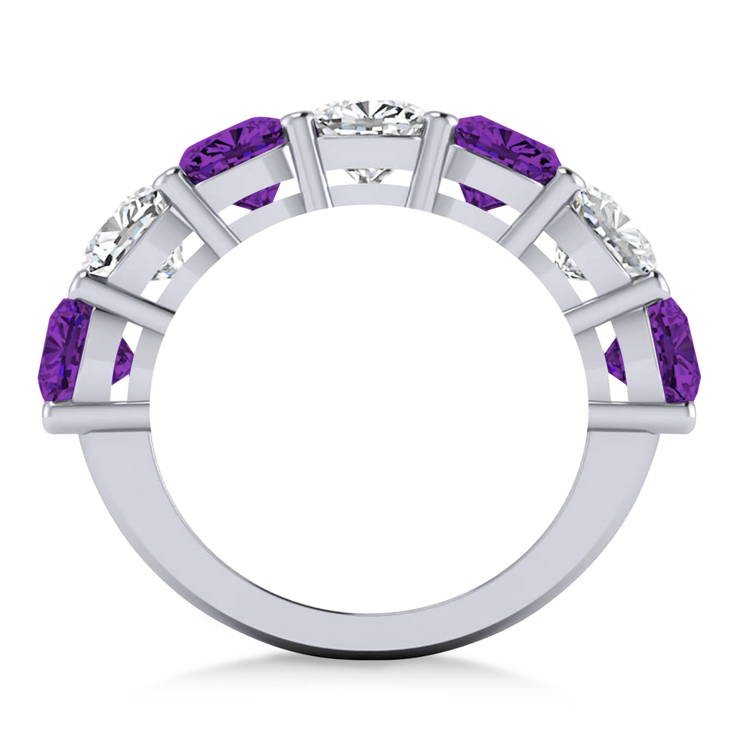 Cushion Diamond & Amethyst Seven Stone Ring 14k White Gold (5.85ct)
