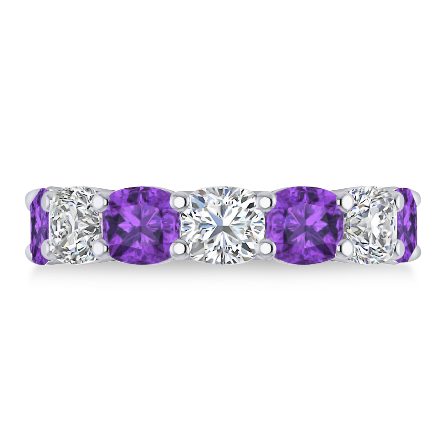 Cushion Diamond & Amethyst Seven Stone Ring 14k White Gold (5.85ct)