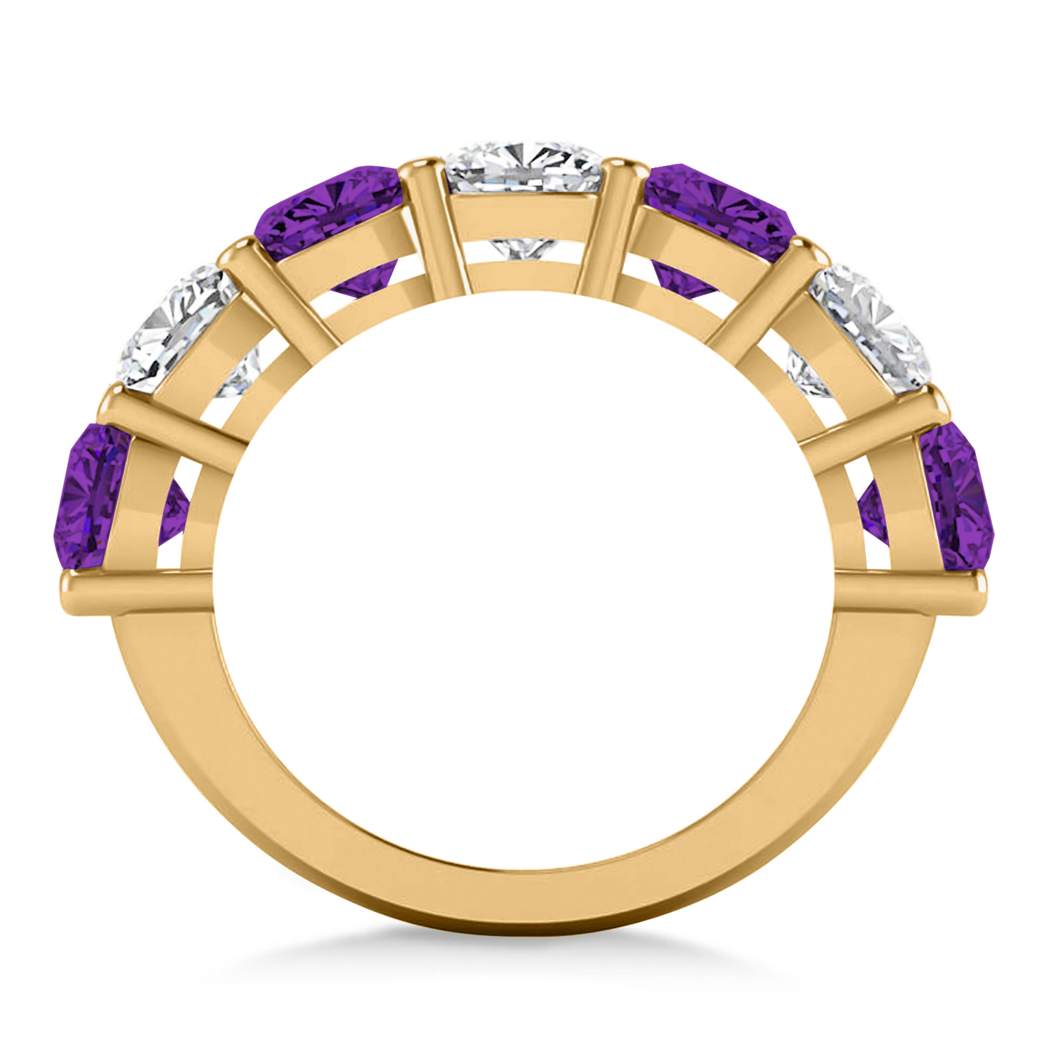 Cushion Diamond & Amethyst Seven Stone Ring 14k Yellow Gold (5.85ct)