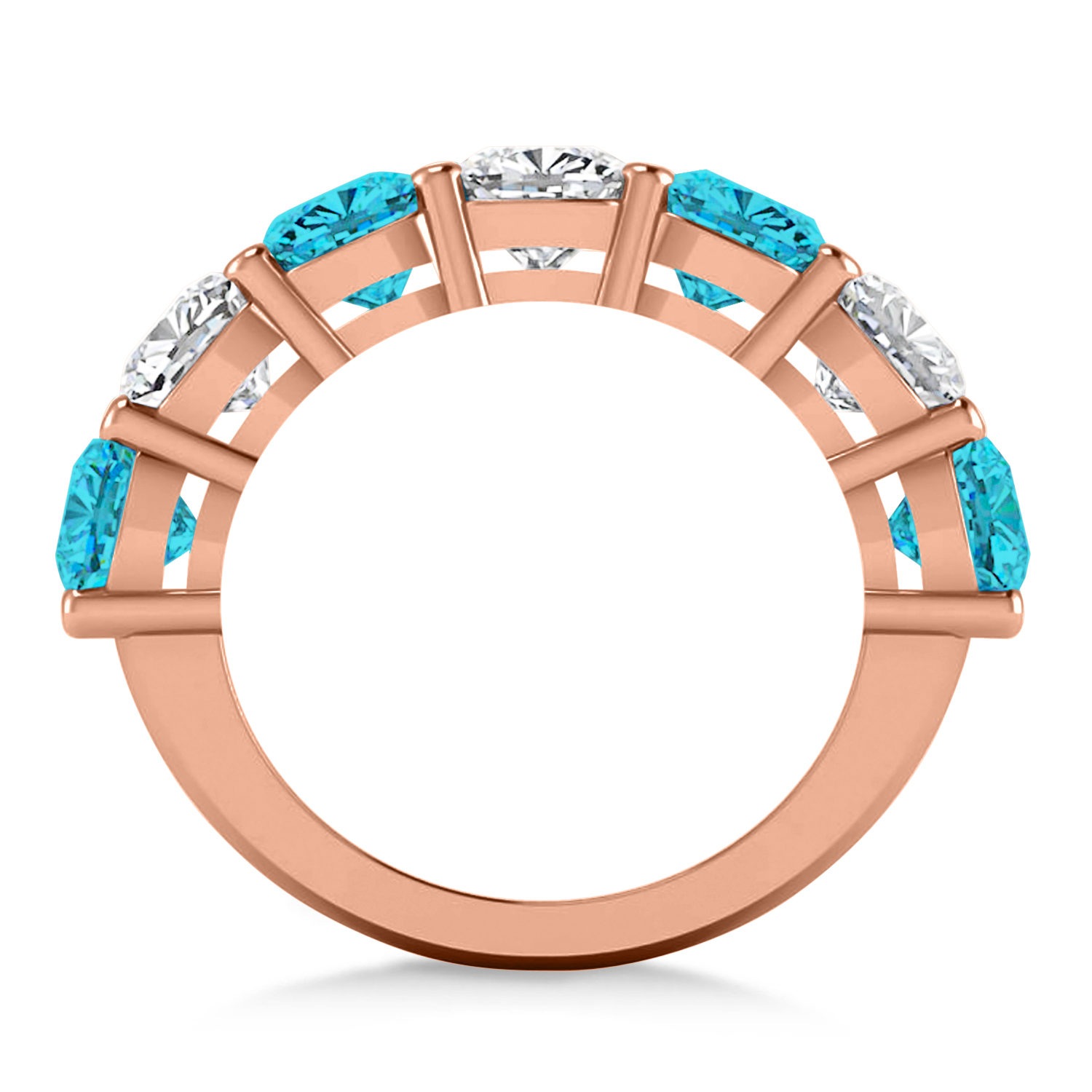 Cushion Blue & White Diamond Seven Stone Ring 14k Rose Gold (5.25ct)