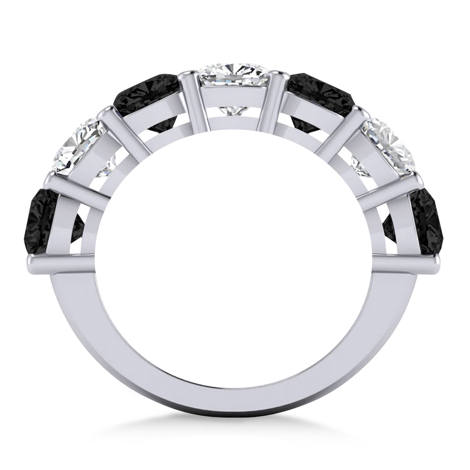 Cushion Black & Lab White Diamond Seven Stone Ring 14k White Gold (5.25ct)