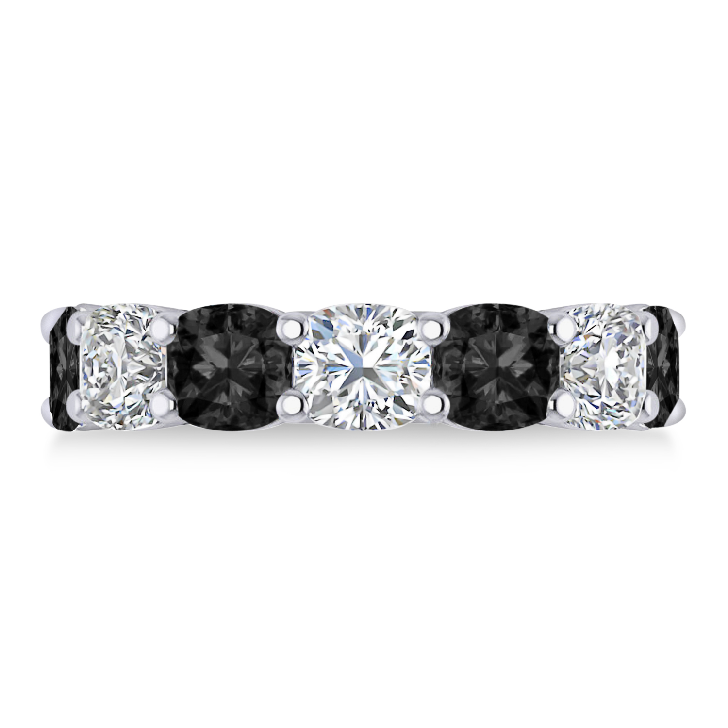 Cushion Black & White Diamond Seven Stone Ring 14k White Gold (5.25ct)