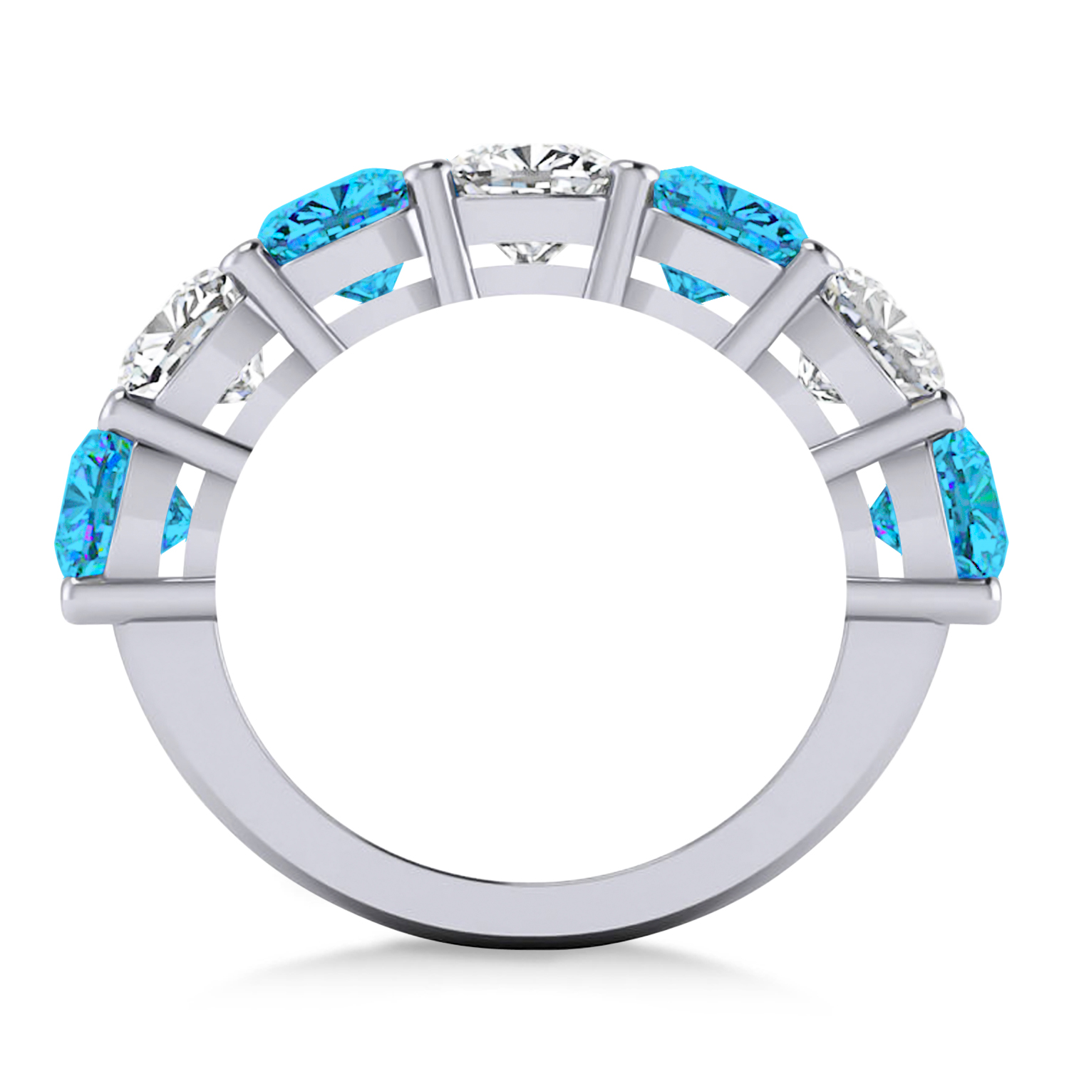 Cushion Diamond & Blue Topaz Seven Stone Ring 14k White Gold (5.85ct)