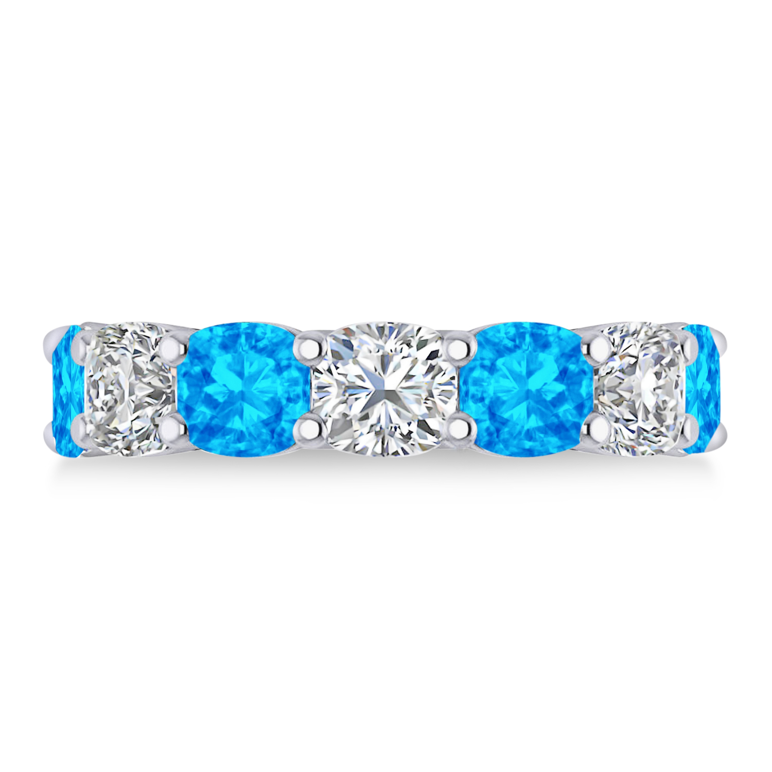 Cushion Diamond & Blue Topaz Seven Stone Ring 14k White Gold (5.85ct)