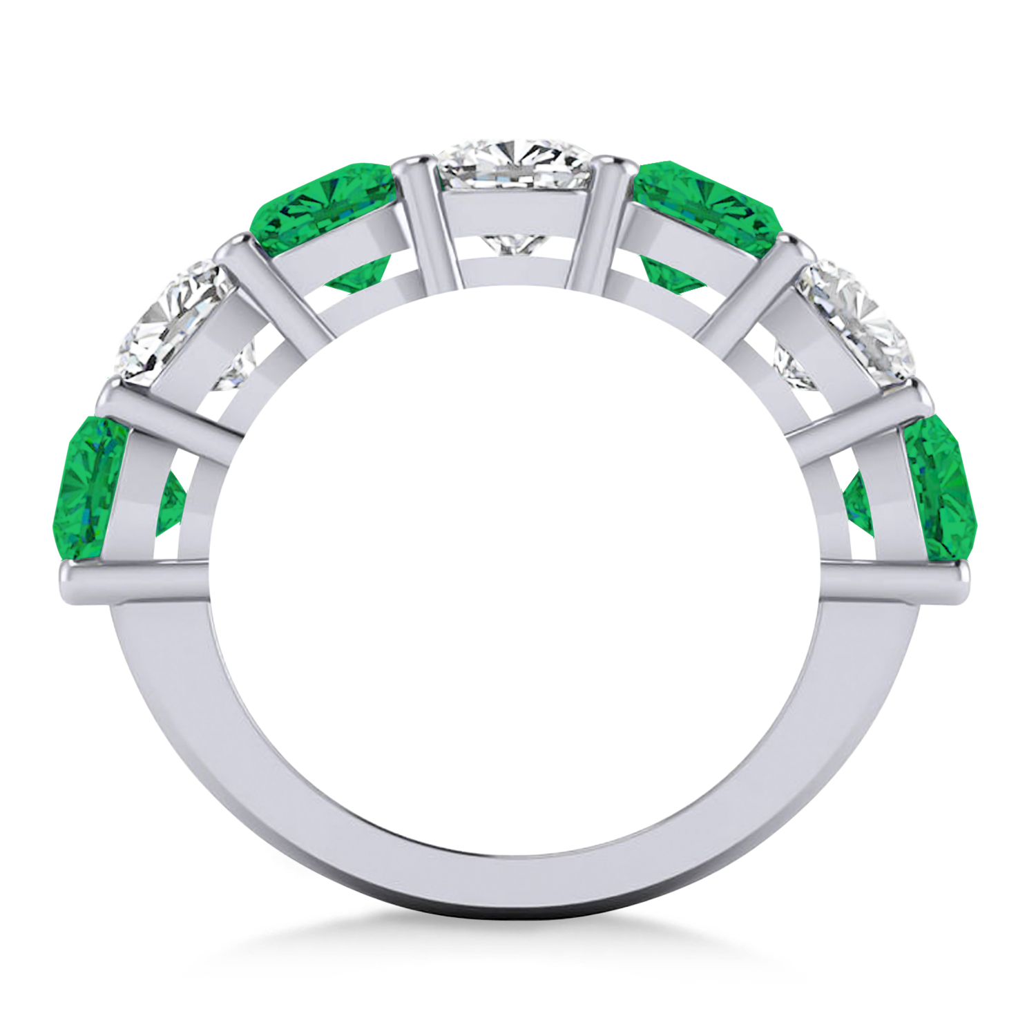 Cushion Lab Grown Diamond & Lab Emerald Seven Stone Ring 14k White Gold (5.85ct)