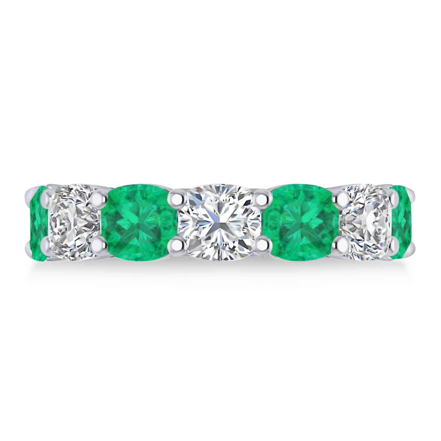 Cushion Lab Grown Diamond & Lab Emerald Seven Stone Ring 14k White Gold (5.85ct)