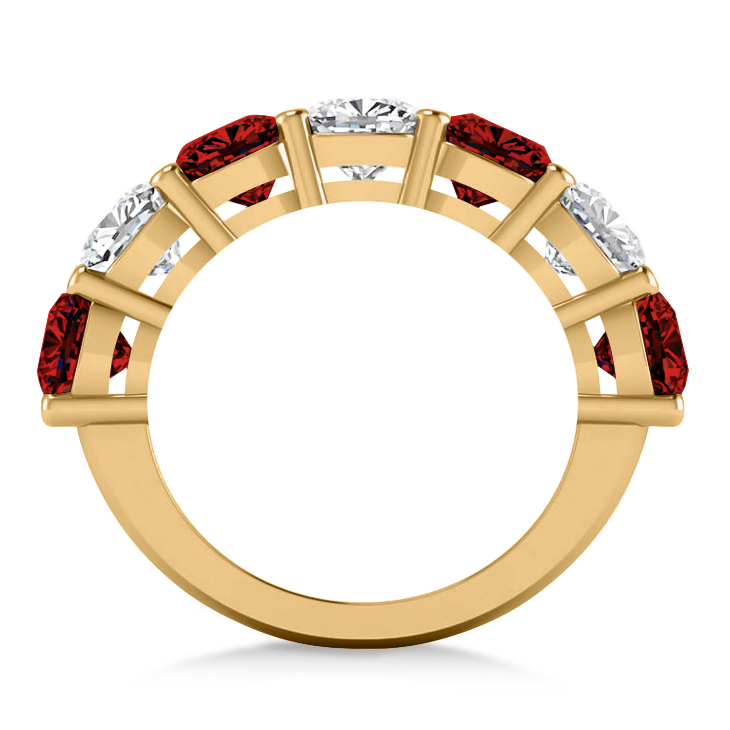 Cushion Diamond & Garnet Seven Stone Ring 14k Yellow Gold (5.85ct)