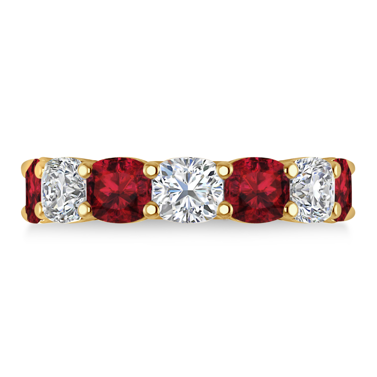 Cushion Diamond & Garnet Seven Stone Ring 14k Yellow Gold (5.85ct)