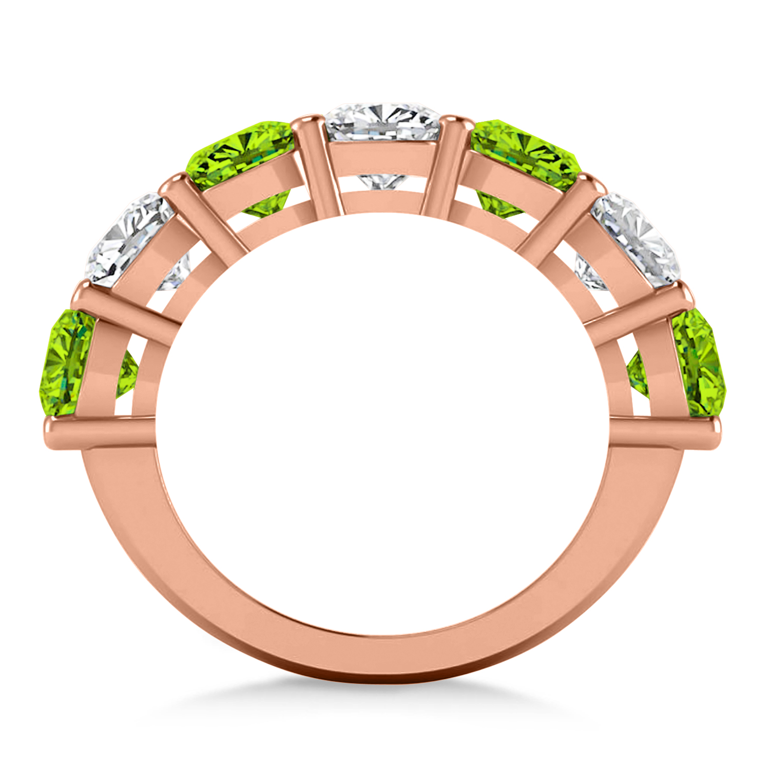 Cushion Diamond & Peridot Seven Stone Ring 14k Rose Gold (5.85ct)