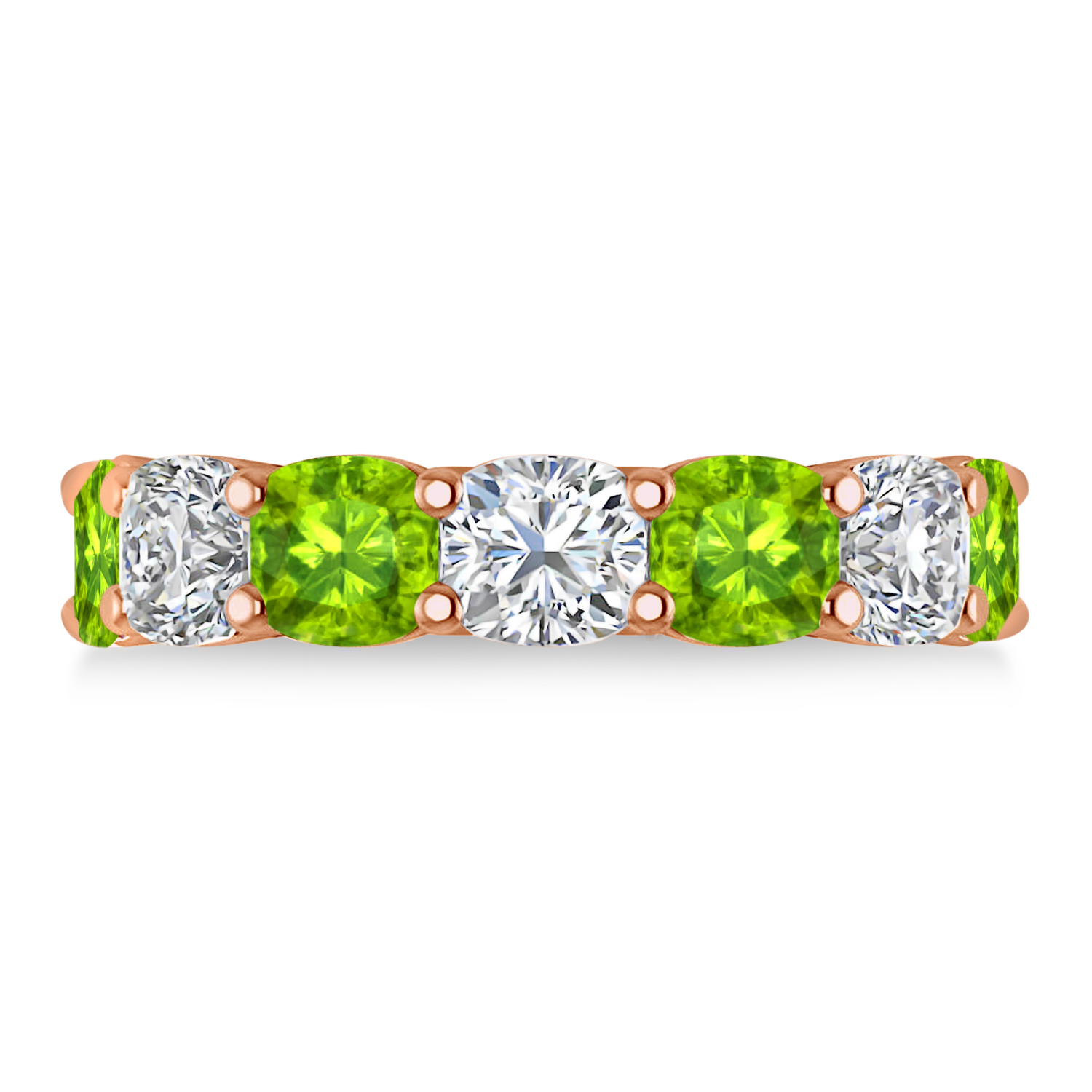 Cushion Diamond & Peridot Seven Stone Ring 14k Rose Gold (5.85ct)