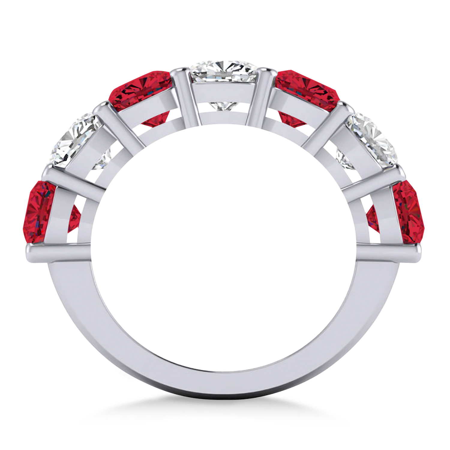 Cushion Diamond & Ruby Seven Stone Ring 14k White Gold (5.85ct)