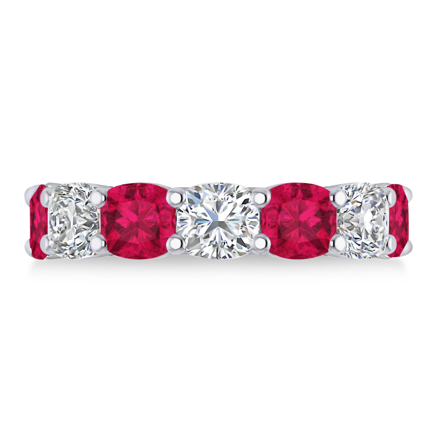 Cushion Diamond & Ruby Seven Stone Ring 14k White Gold (5.85ct)