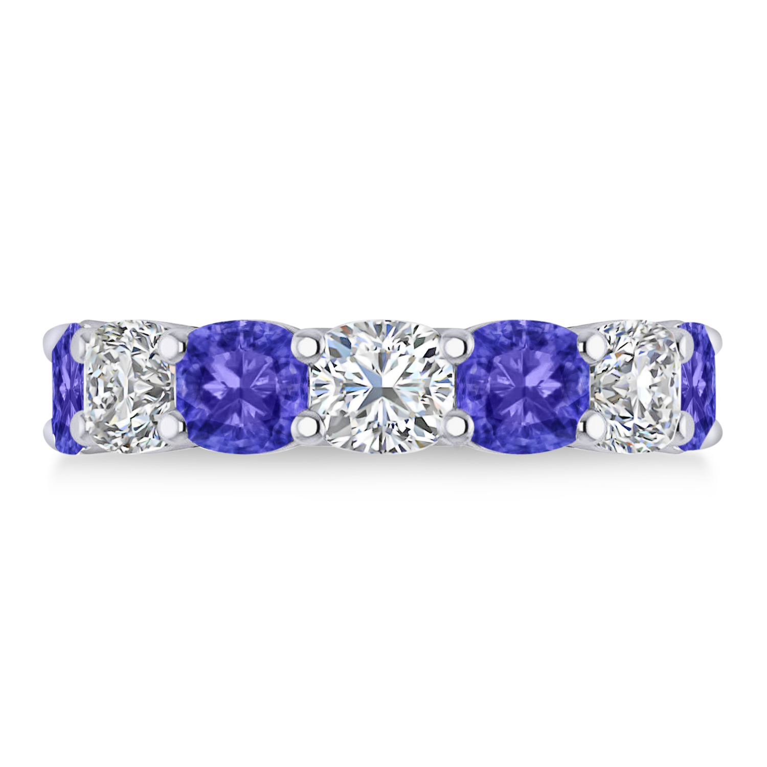 Cushion Diamond & Tanzanite Seven Stone Ring 14k White Gold (5.85ct)