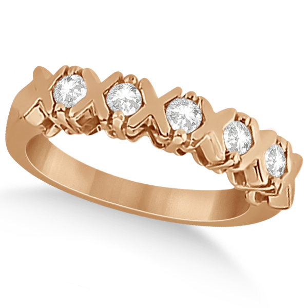 Five Stone XOXO Diamond Ring Anniversary Band 14k Rose Gold (0.75ct)