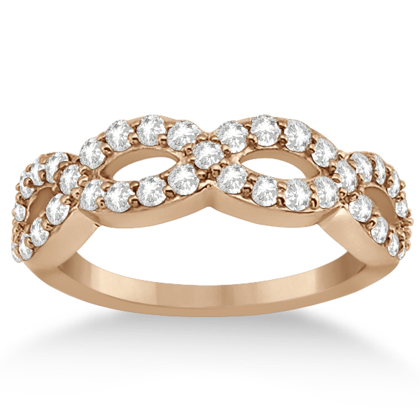 Pave Set Twisted Infinity Diamond Ring Band 18k Rose Gold (0.75ct)