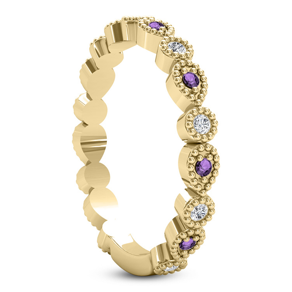 Alternating Diamond & Amethyst Wedding Band 18k Yellow Gold (0.21ct)