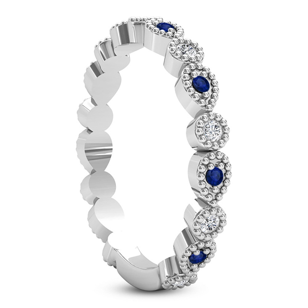 Alternating Diamond & Blue Sapphire Wedding Band 18k White Gold (0.21ct)