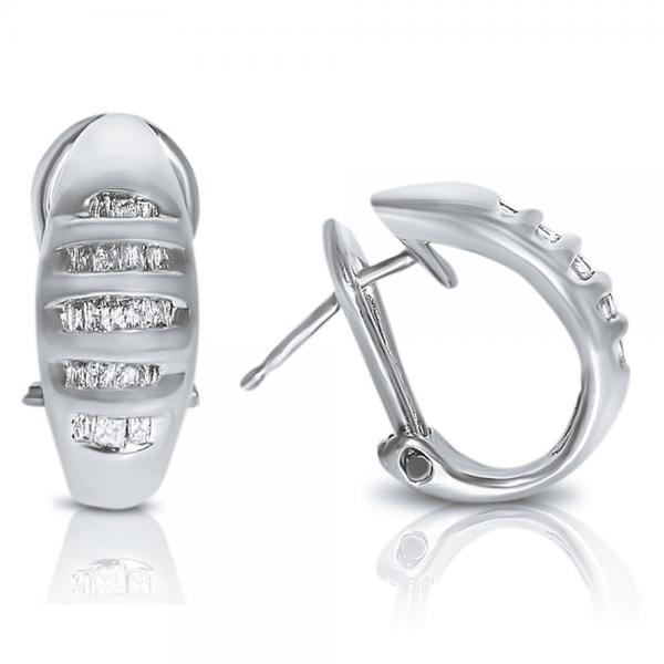 Ladies Baguette Diamond Earrings/Huggies in 14k White Gold (0.38ct.)
