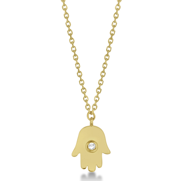 Ladies Hamsa Necklace with Round Diamond Accent 14k Yellow Gold 0.012ct