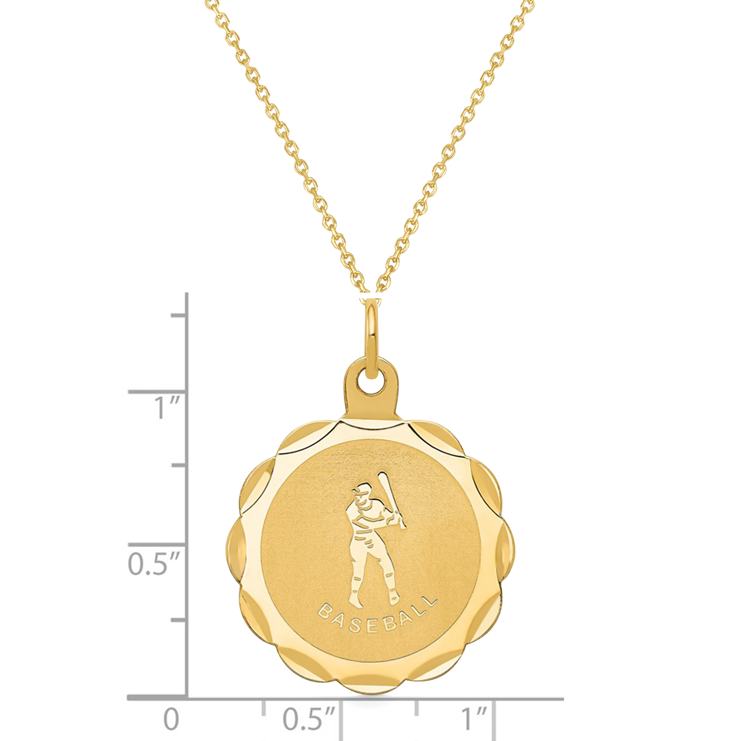 BaseBall Disc Charm Men's Pendant Necklace 14K Yellow Gold