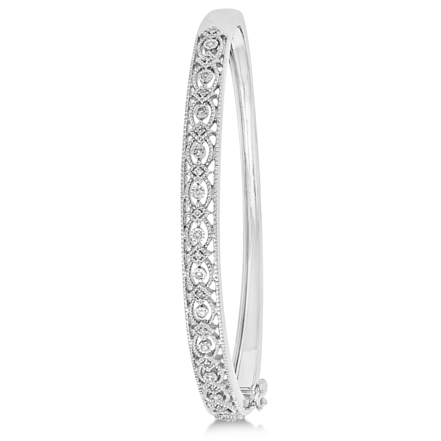 Vintage Style Diamond Bangle Bracelet 14k White Gold (0.25ct)