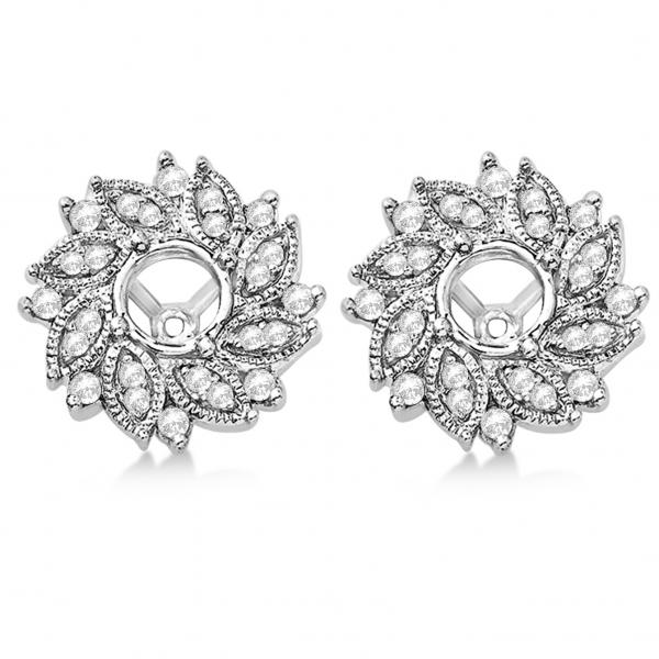 Diamond Accented Flower Earring Jackets 14k White Gold 0.59ct Q211