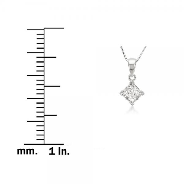 Invisible Set Princess Cut Pendant Diamond Necklace 14k W. Gold 0.25ct