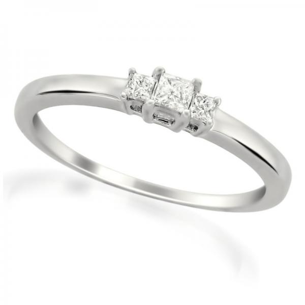 Princess Diamond 3 Stone Engagement Ring in 14k White Gold (0.20ct)