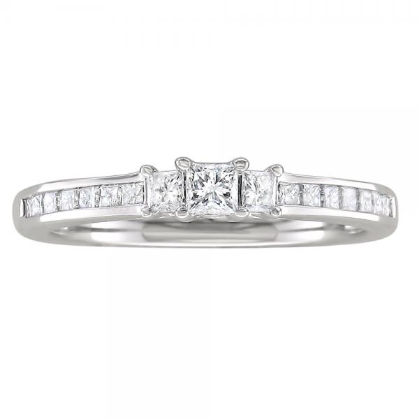 Diamond Princess Cut 3 Stone Promise Ring 14k White Gold (0.50ct)