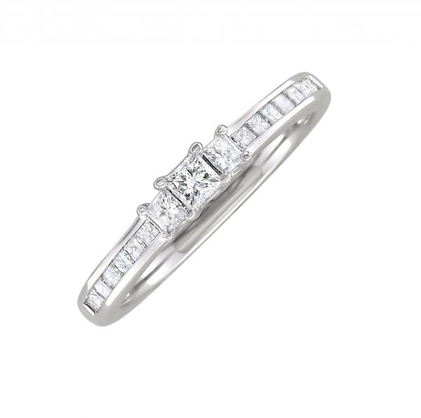 Diamond Princess Cut 3 Stone Promise Ring 14k White Gold (0.50ct)