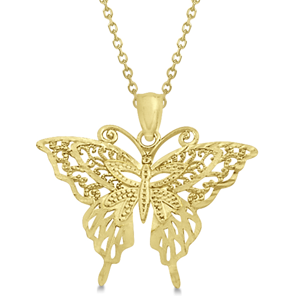 Butterfly Shaped Pendant Necklace 14K Yellow Gold