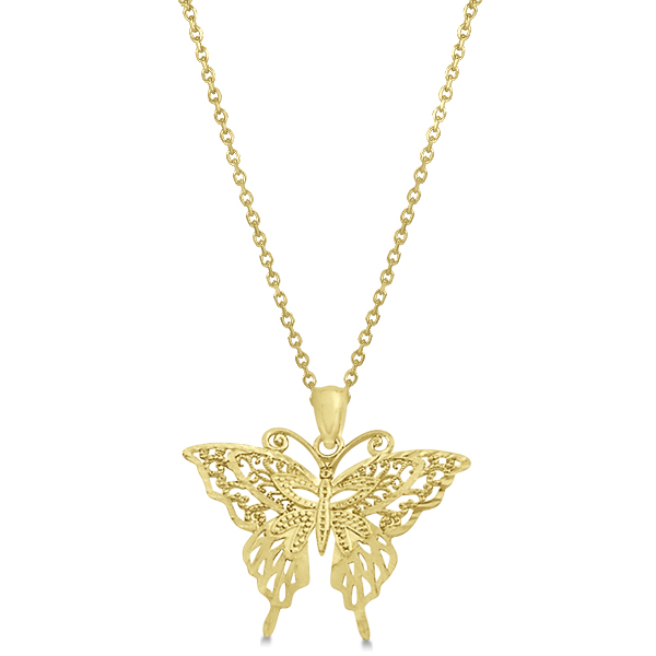 Butterfly Shaped Pendant Necklace 14K Yellow Gold