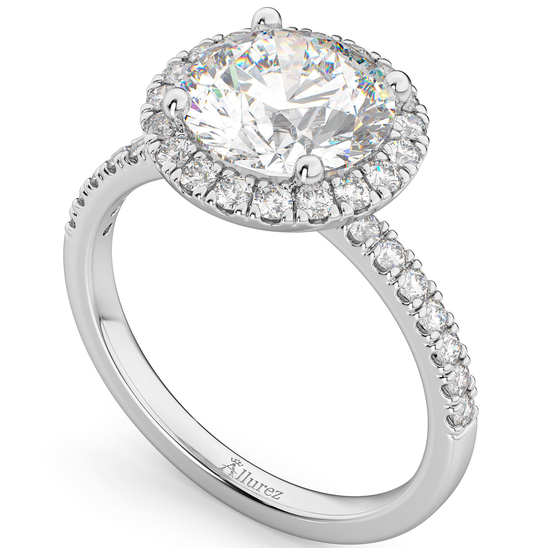 Diamond Accented Halo Engagement Ring Setting 14K White Gold (0.50ct)