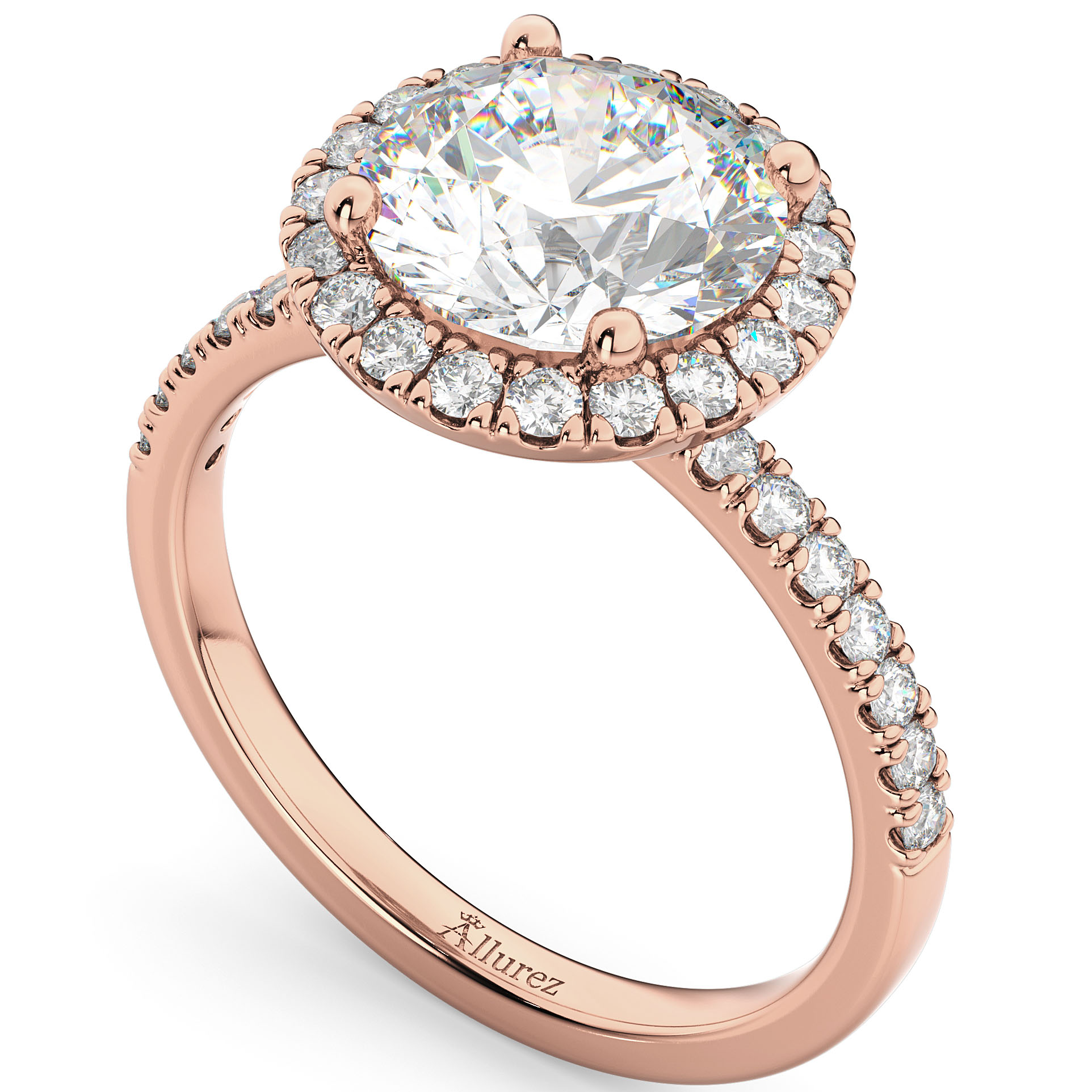 Halo Moissanite & Diamond Engagement Ring 14K Rose Gold 2.10ct