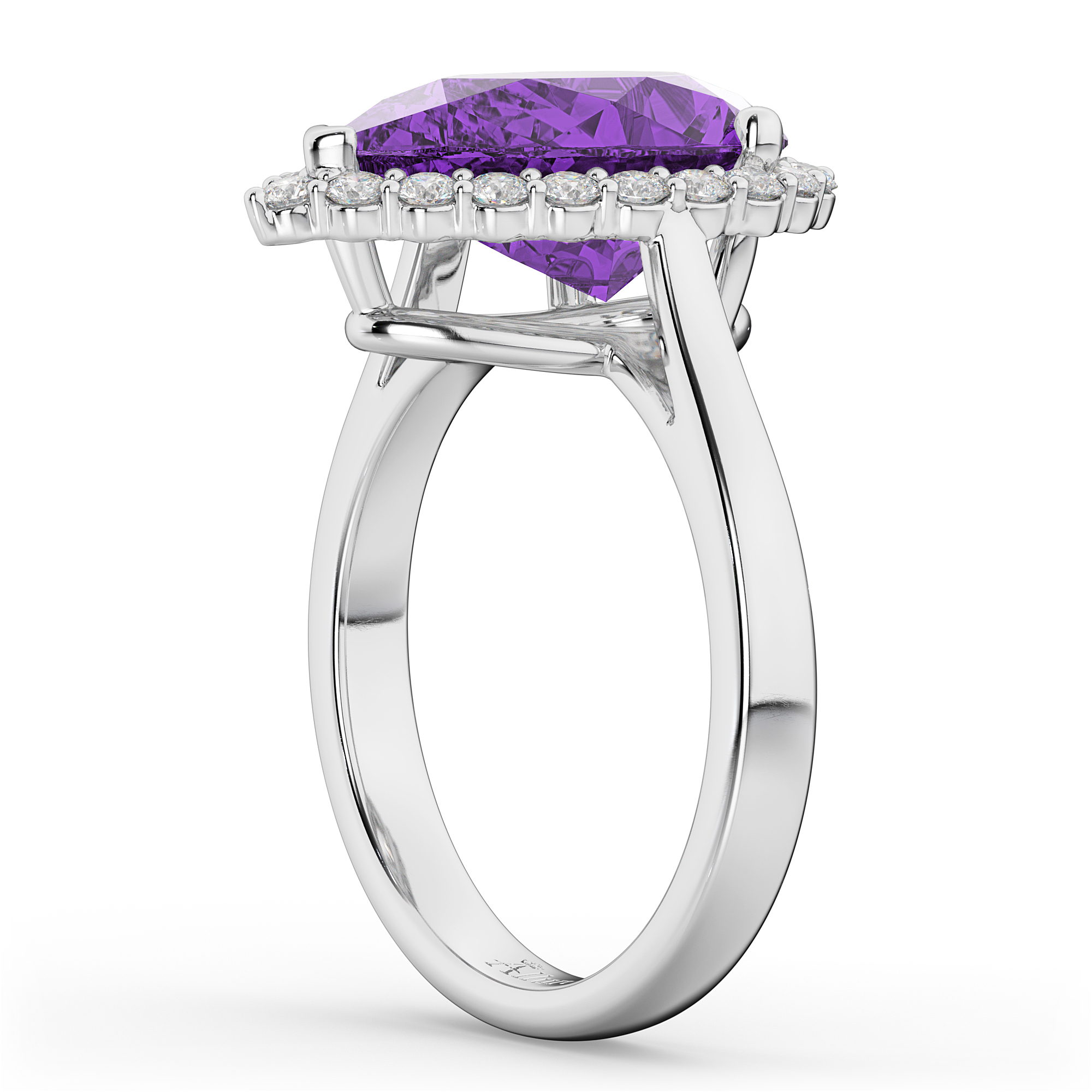 Pear Cut Halo Amethyst & Diamond Engagement Ring 14K White Gold 5.44ct