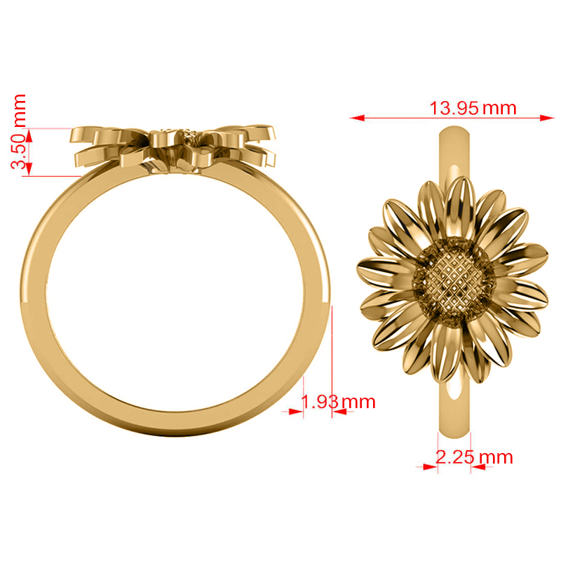 Multilayered Daisy Flower Fashion Ring 14k Yellow Gold