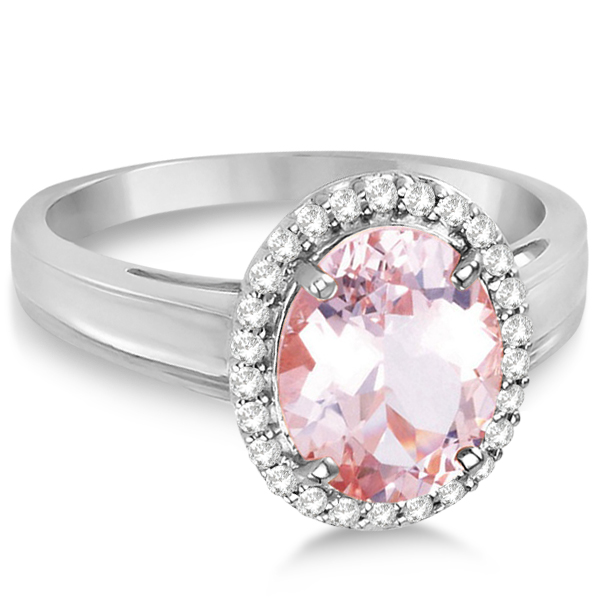 Diamond and Oval Pink Morganite Ring in 14K White Gold (2.43ct)