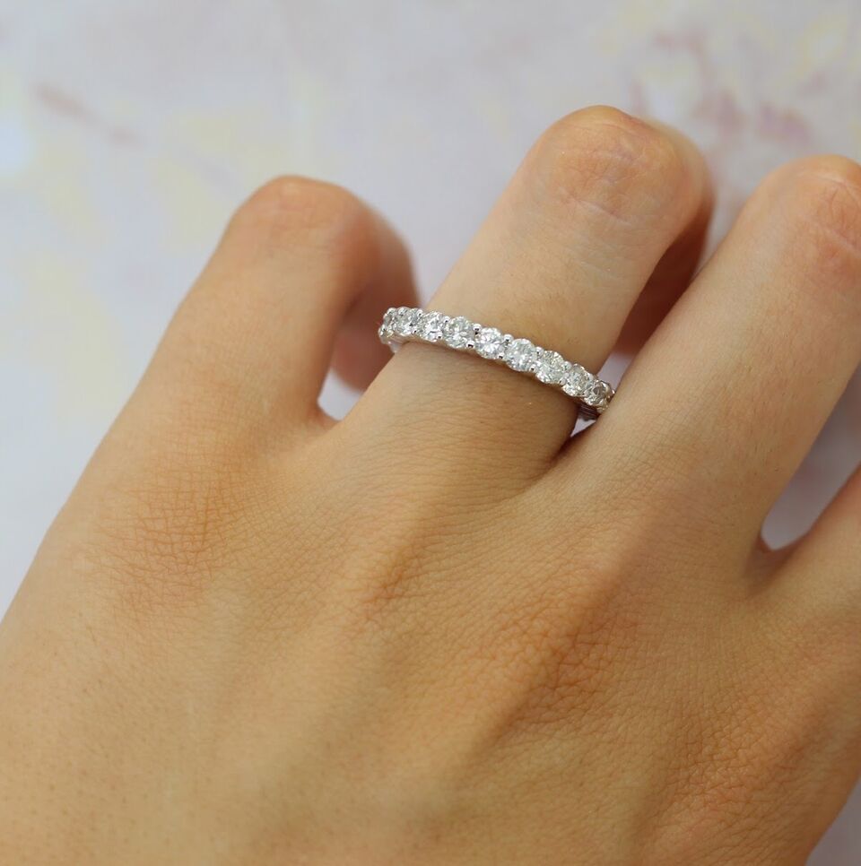 Round Moissanite Eternity Ring Anniversary Band 14K White Gold 3.00ctw size 6.25