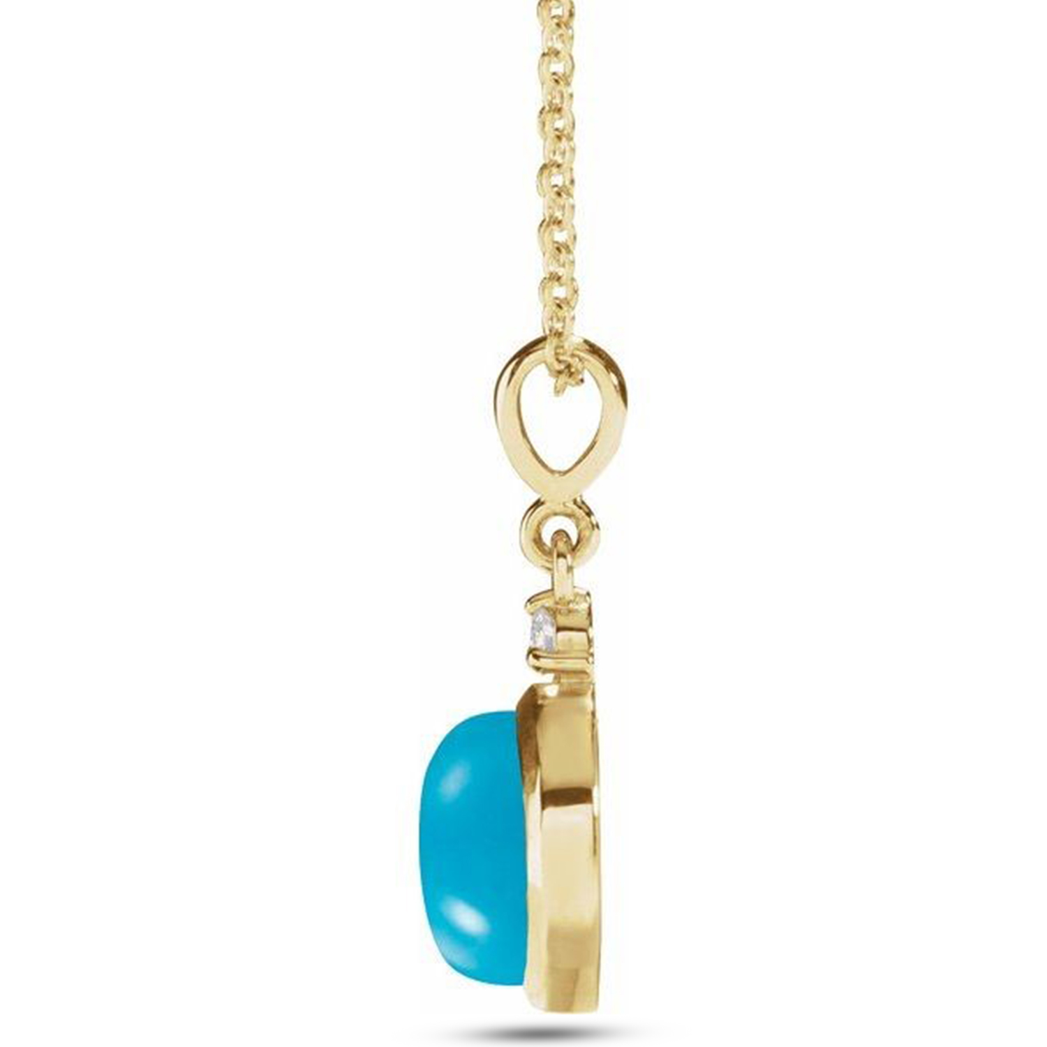 Round Natural Turquoise & Diamond Pendant Necklace 14K Yellow Gold (0.68ct)