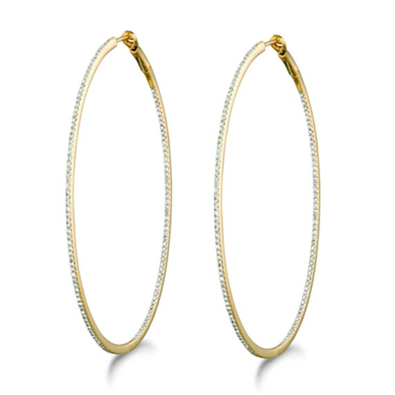 Inside-Outside Pave Oval Diamond Hoop Earrings 14k Yellow Gold (0.50ct)